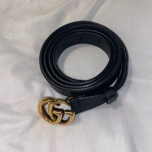 GG Marmont thin leather belt with shiny buckle